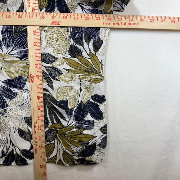 Tahari M Floral Top Palm Linen Lagenlook Coastal Vacation Beach Preppy Casual - Picture 5 of 9